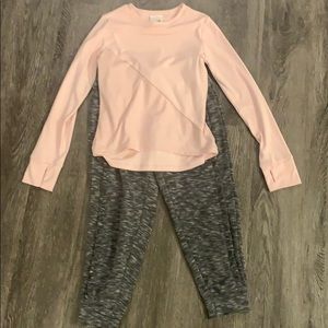 Two piece light pink and gray athletic set